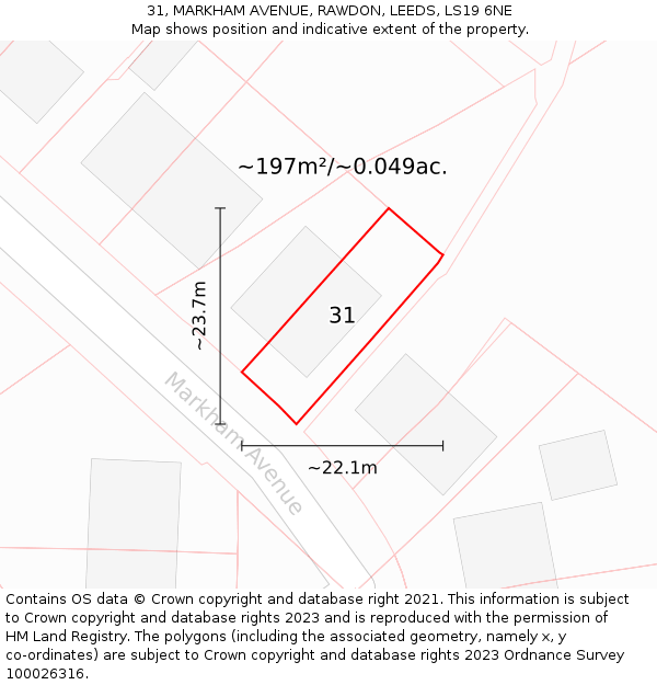 31, MARKHAM AVENUE, RAWDON, LEEDS, LS19 6NE: Plot and title map