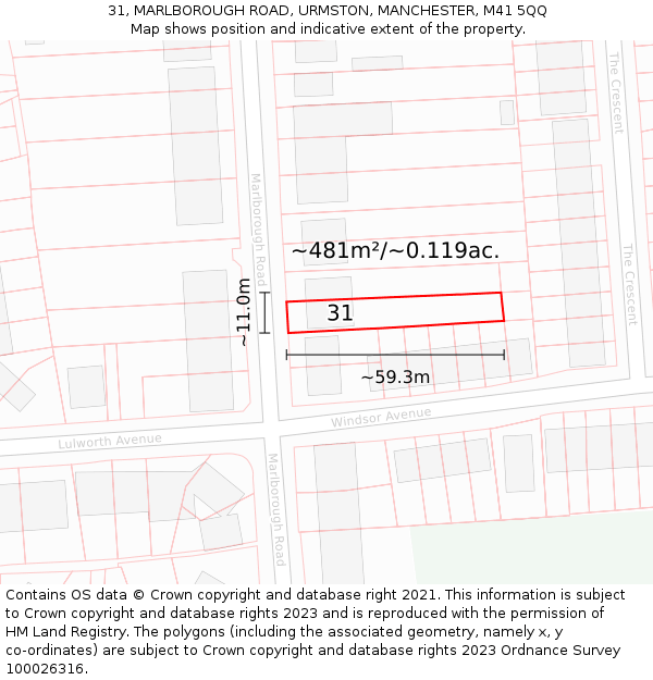 31, MARLBOROUGH ROAD, URMSTON, MANCHESTER, M41 5QQ: Plot and title map