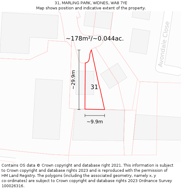 31, MARLING PARK, WIDNES, WA8 7YE: Plot and title map