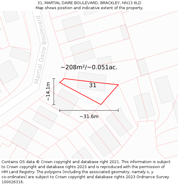 31, MARTIAL DAIRE BOULEVARD, BRACKLEY, NN13 6LD: Plot and title map