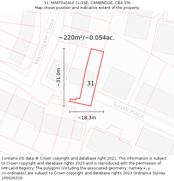 31, MARTINGALE CLOSE, CAMBRIDGE, CB4 3TA: Plot and title map