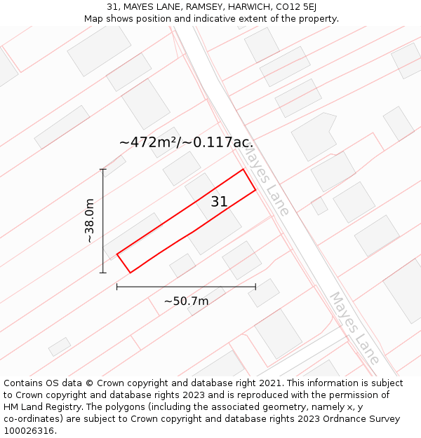 31, MAYES LANE, RAMSEY, HARWICH, CO12 5EJ: Plot and title map