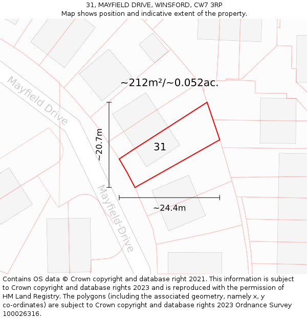 31, MAYFIELD DRIVE, WINSFORD, CW7 3RP: Plot and title map