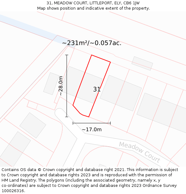 31, MEADOW COURT, LITTLEPORT, ELY, CB6 1JW: Plot and title map