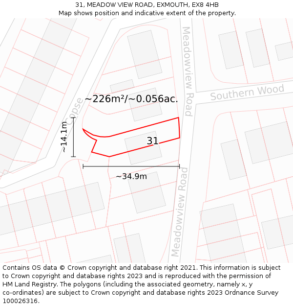 31, MEADOW VIEW ROAD, EXMOUTH, EX8 4HB: Plot and title map