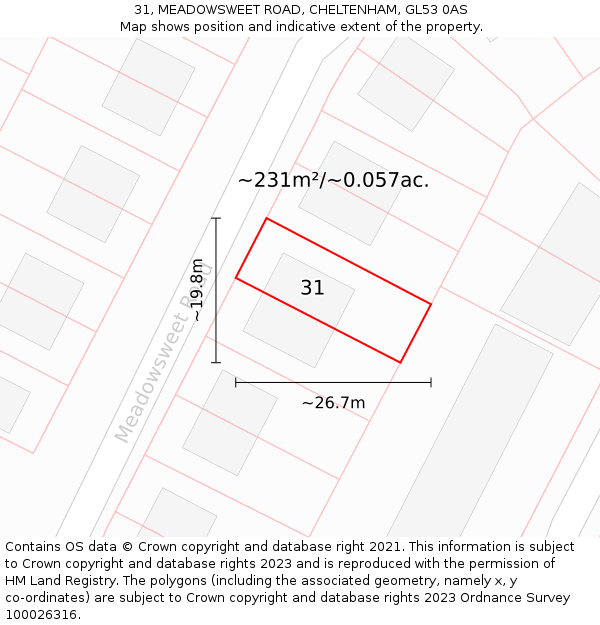 31, MEADOWSWEET ROAD, CHELTENHAM, GL53 0AS: Plot and title map