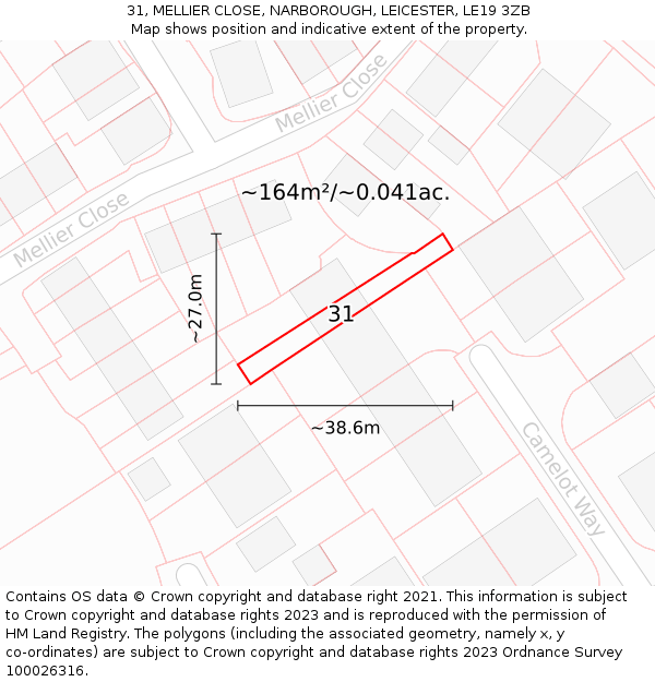 31, MELLIER CLOSE, NARBOROUGH, LEICESTER, LE19 3ZB: Plot and title map
