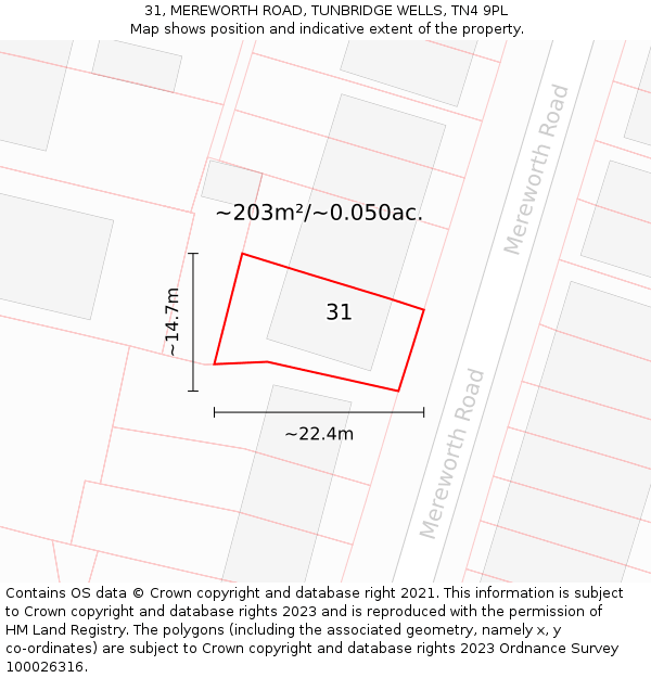 31, MEREWORTH ROAD, TUNBRIDGE WELLS, TN4 9PL: Plot and title map