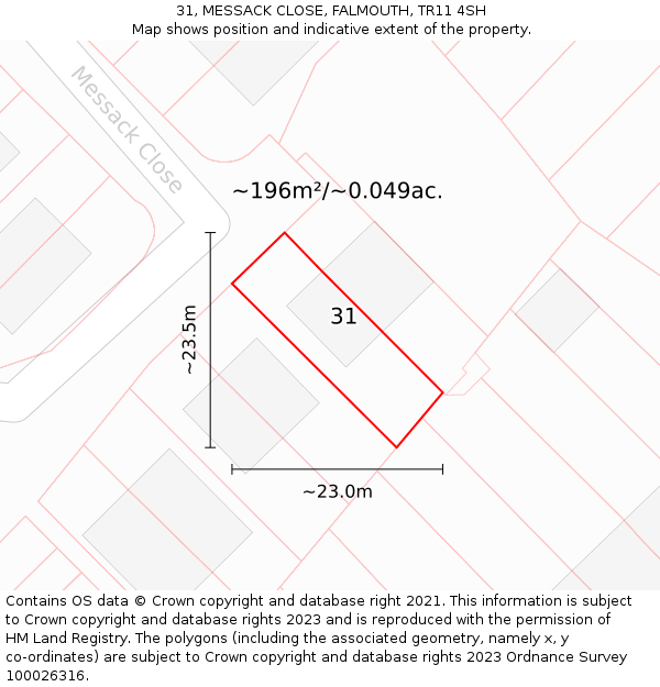 31, MESSACK CLOSE, FALMOUTH, TR11 4SH: Plot and title map