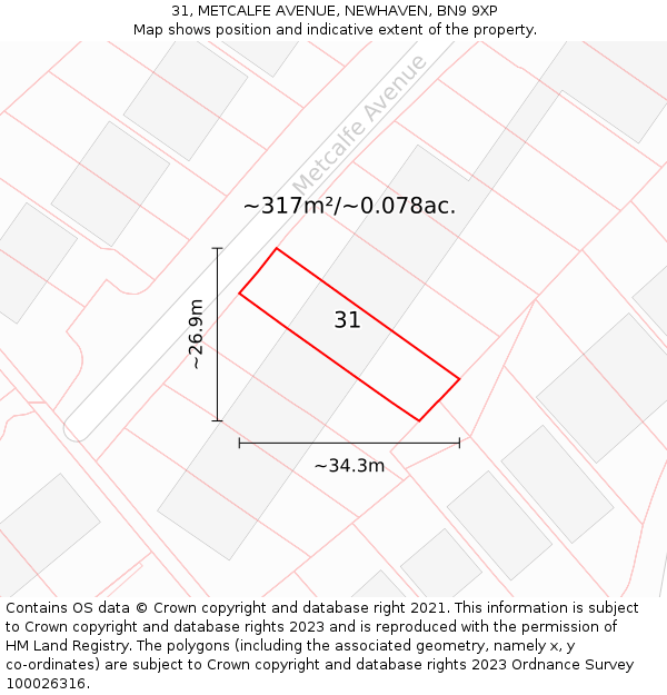 31, METCALFE AVENUE, NEWHAVEN, BN9 9XP: Plot and title map