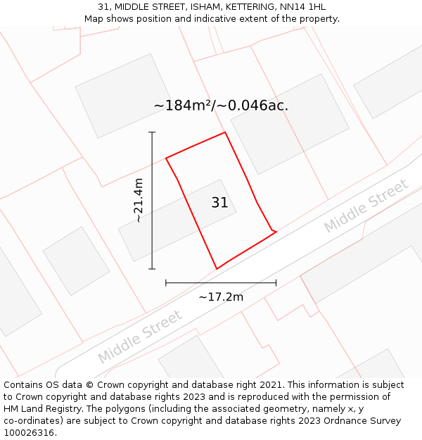 31, MIDDLE STREET, ISHAM, KETTERING, NN14 1HL: Plot and title map