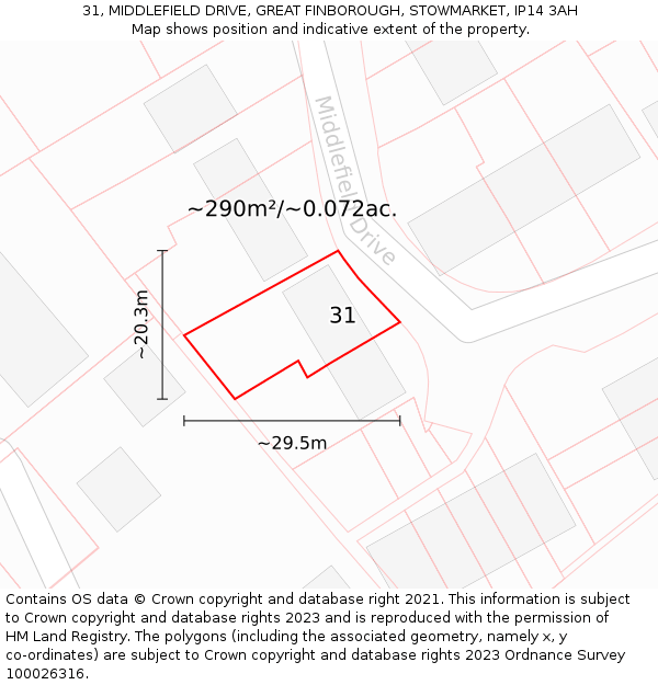 31, MIDDLEFIELD DRIVE, GREAT FINBOROUGH, STOWMARKET, IP14 3AH: Plot and title map