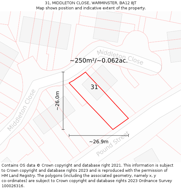 31, MIDDLETON CLOSE, WARMINSTER, BA12 8JT: Plot and title map