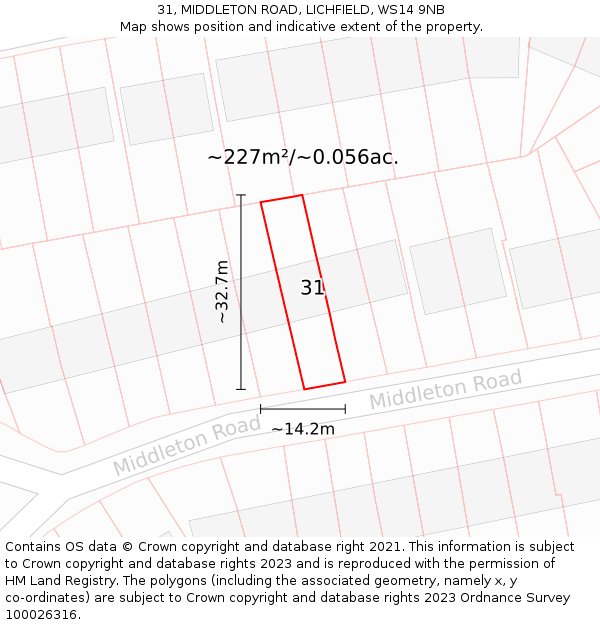 31, MIDDLETON ROAD, LICHFIELD, WS14 9NB: Plot and title map