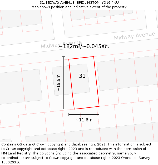 31, MIDWAY AVENUE, BRIDLINGTON, YO16 4NU: Plot and title map