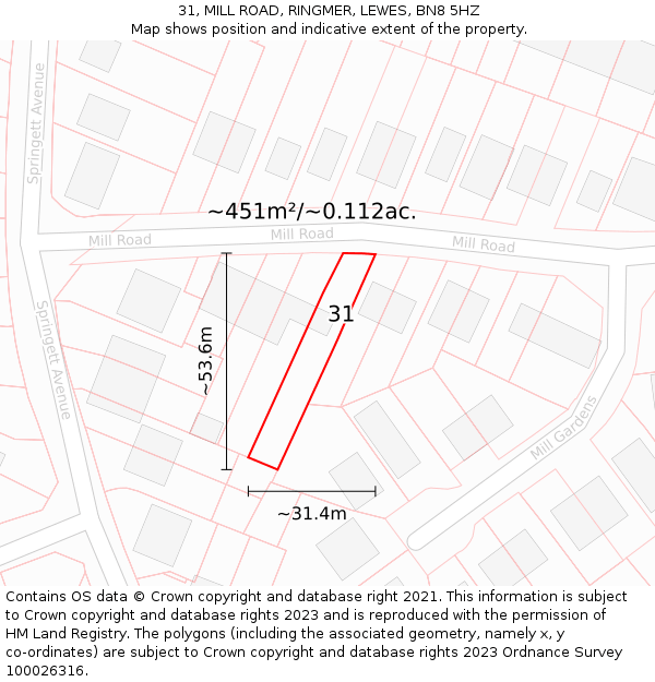 31, MILL ROAD, RINGMER, LEWES, BN8 5HZ: Plot and title map