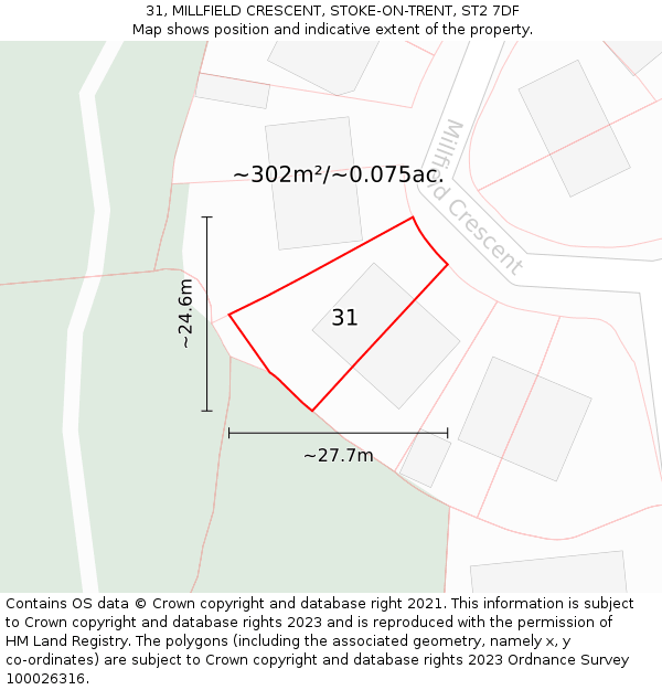 31, MILLFIELD CRESCENT, STOKE-ON-TRENT, ST2 7DF: Plot and title map