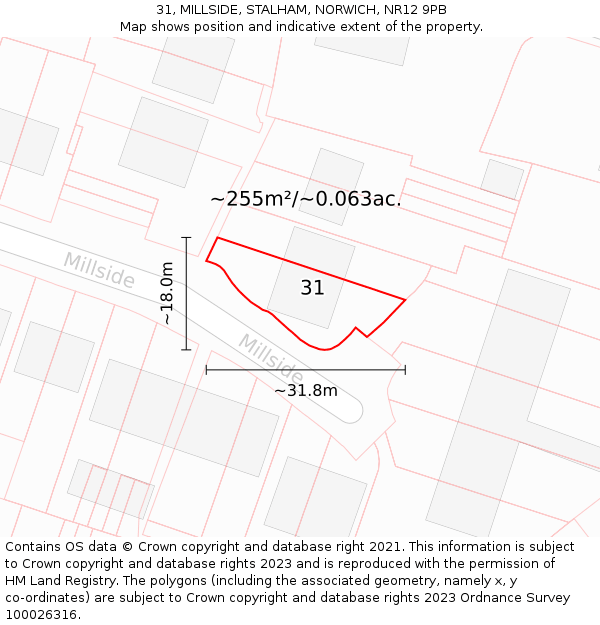 31, MILLSIDE, STALHAM, NORWICH, NR12 9PB: Plot and title map