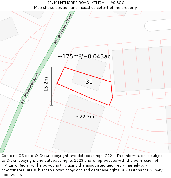 31, MILNTHORPE ROAD, KENDAL, LA9 5QG: Plot and title map