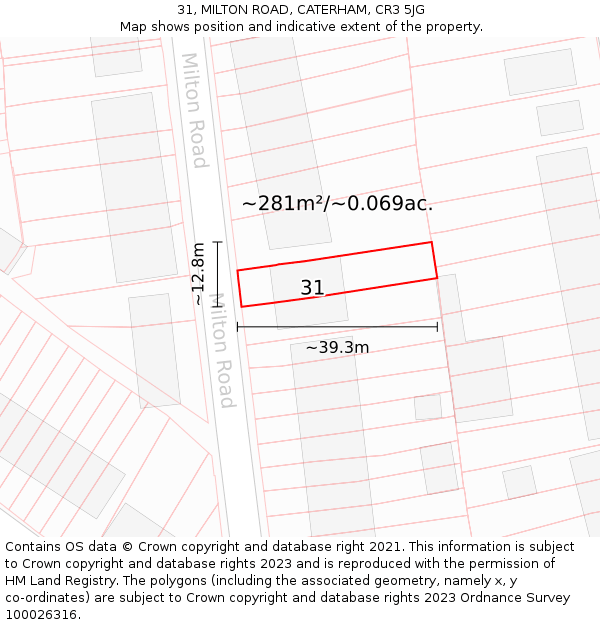 31, MILTON ROAD, CATERHAM, CR3 5JG: Plot and title map