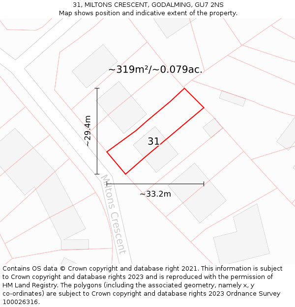 31, MILTONS CRESCENT, GODALMING, GU7 2NS: Plot and title map