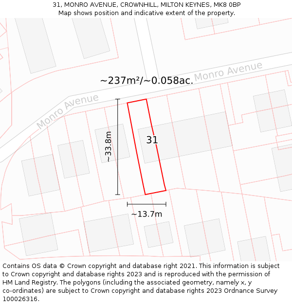 31, MONRO AVENUE, CROWNHILL, MILTON KEYNES, MK8 0BP: Plot and title map