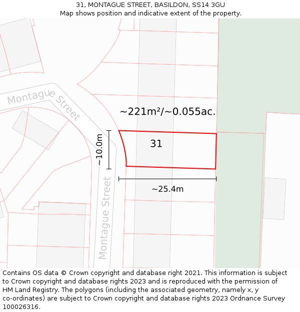 31, MONTAGUE STREET, BASILDON, SS14 3GU: Plot and title map