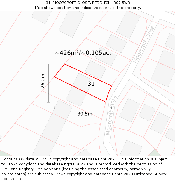 31, MOORCROFT CLOSE, REDDITCH, B97 5WB: Plot and title map