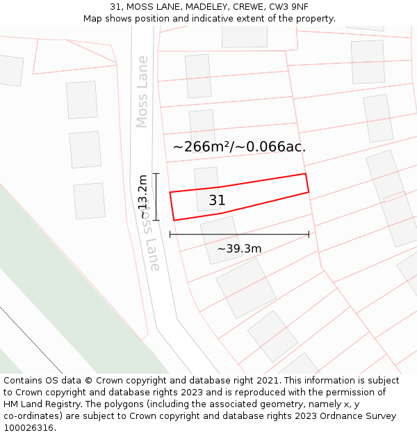 31, MOSS LANE, MADELEY, CREWE, CW3 9NF: Plot and title map