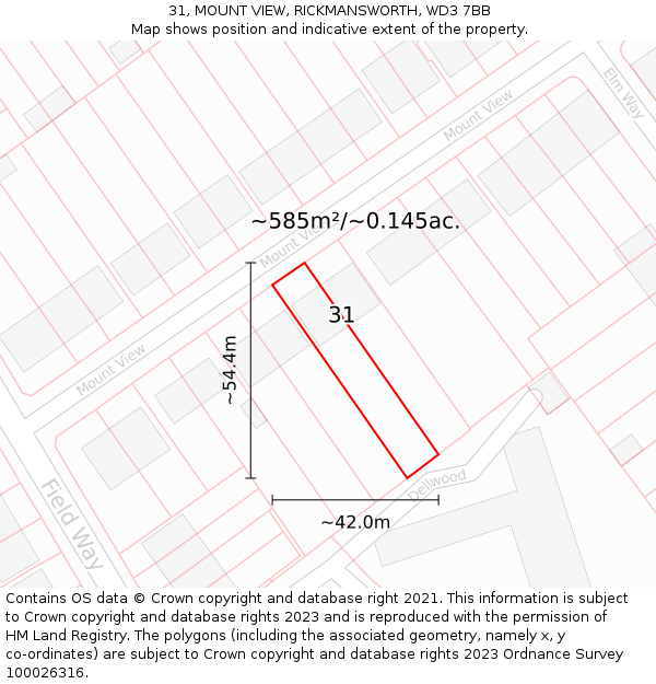 31, MOUNT VIEW, RICKMANSWORTH, WD3 7BB: Plot and title map