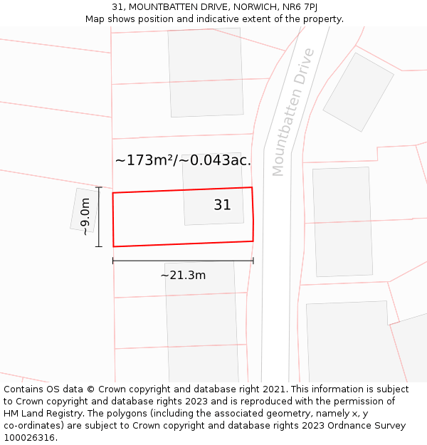 31, MOUNTBATTEN DRIVE, NORWICH, NR6 7PJ: Plot and title map