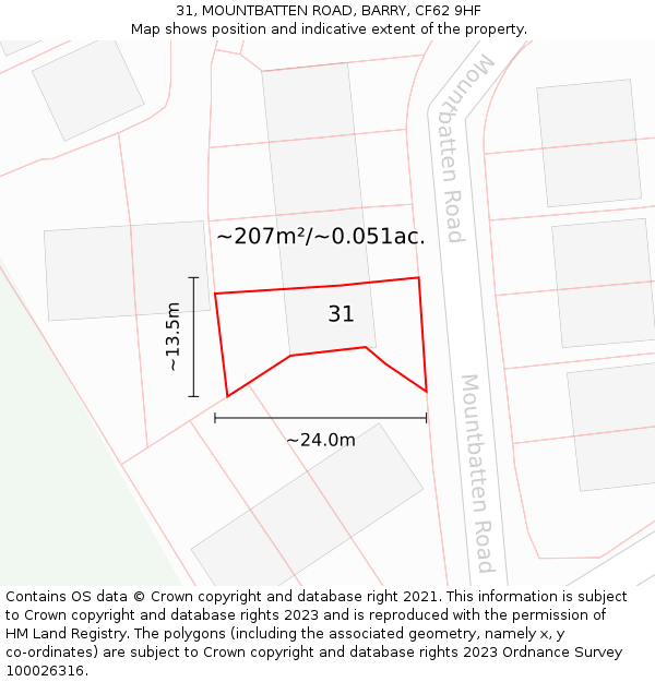 31, MOUNTBATTEN ROAD, BARRY, CF62 9HF: Plot and title map