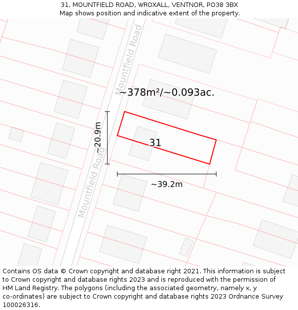 31, MOUNTFIELD ROAD, WROXALL, VENTNOR, PO38 3BX: Plot and title map