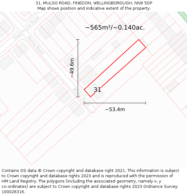 31, MULSO ROAD, FINEDON, WELLINGBOROUGH, NN9 5DP: Plot and title map