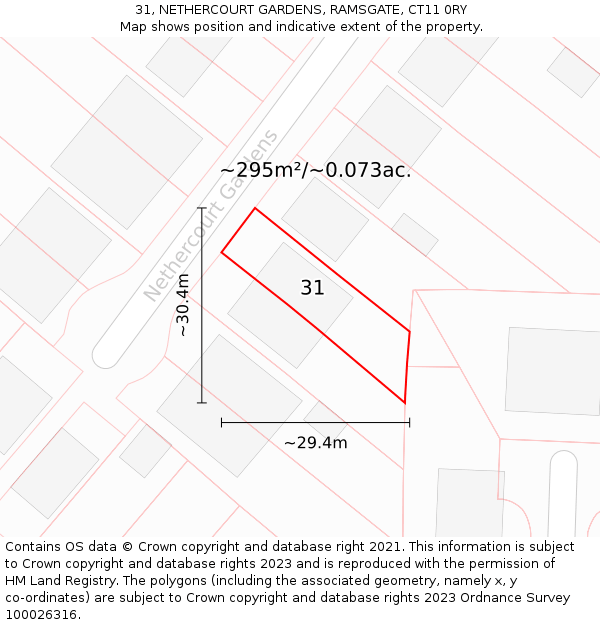 31, NETHERCOURT GARDENS, RAMSGATE, CT11 0RY: Plot and title map