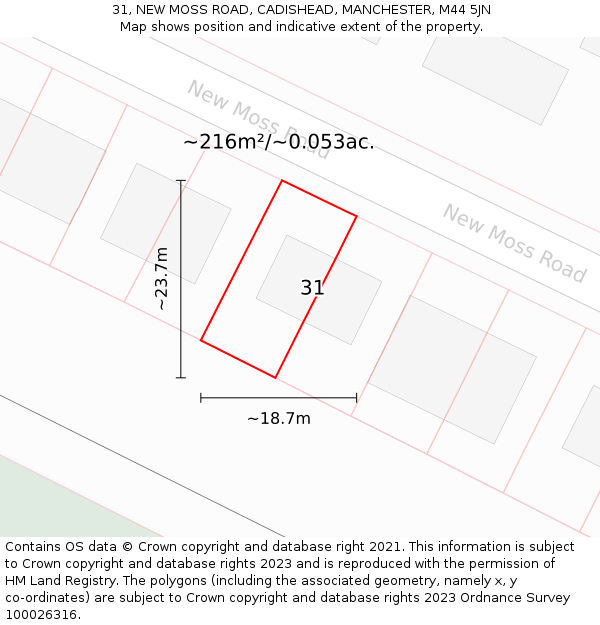 31, NEW MOSS ROAD, CADISHEAD, MANCHESTER, M44 5JN: Plot and title map