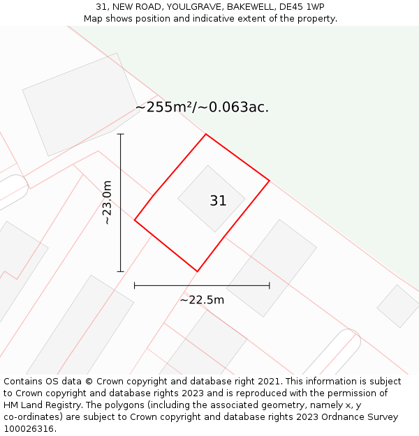 31, NEW ROAD, YOULGRAVE, BAKEWELL, DE45 1WP: Plot and title map