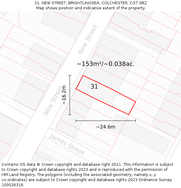 31, NEW STREET, BRIGHTLINGSEA, COLCHESTER, CO7 0BZ: Plot and title map