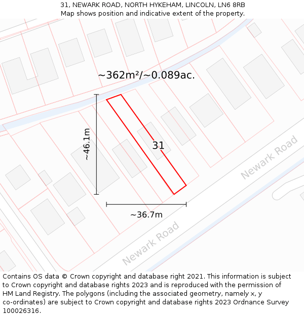 31, NEWARK ROAD, NORTH HYKEHAM, LINCOLN, LN6 8RB: Plot and title map