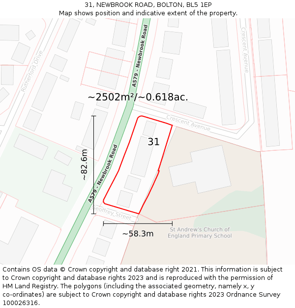 31, NEWBROOK ROAD, BOLTON, BL5 1EP: Plot and title map