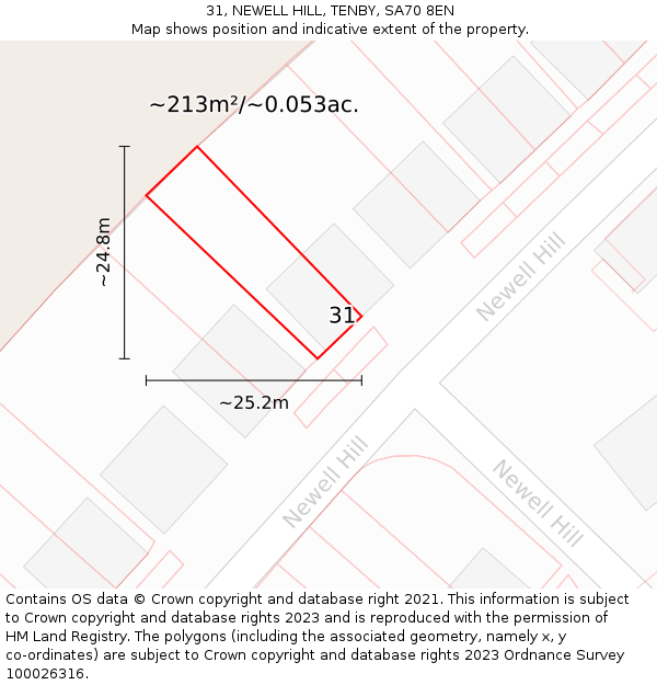 31, NEWELL HILL, TENBY, SA70 8EN: Plot and title map