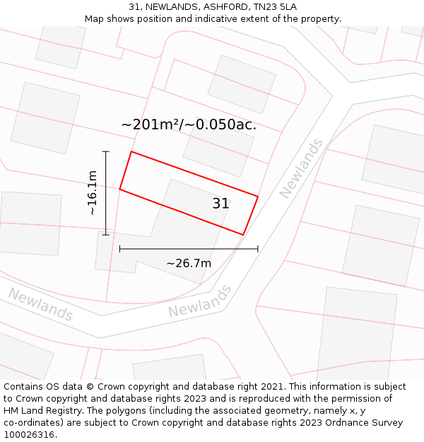 31, NEWLANDS, ASHFORD, TN23 5LA: Plot and title map