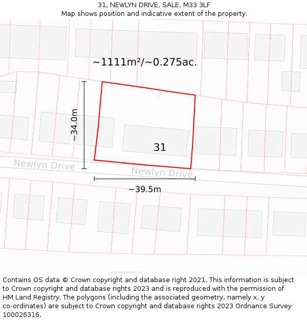 31, NEWLYN DRIVE, SALE, M33 3LF: Plot and title map