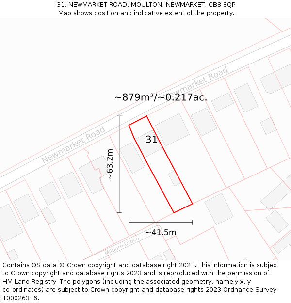 31, NEWMARKET ROAD, MOULTON, NEWMARKET, CB8 8QP: Plot and title map