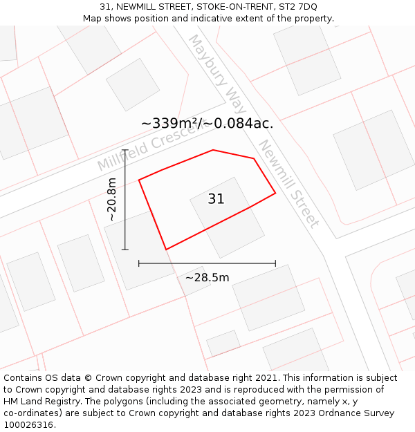 31, NEWMILL STREET, STOKE-ON-TRENT, ST2 7DQ: Plot and title map