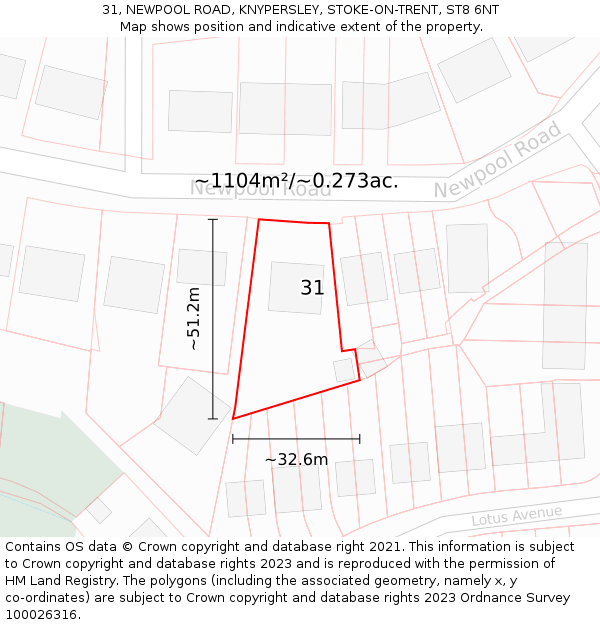 31, NEWPOOL ROAD, KNYPERSLEY, STOKE-ON-TRENT, ST8 6NT: Plot and title map