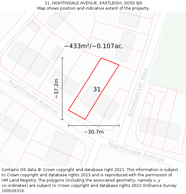 31, NIGHTINGALE AVENUE, EASTLEIGH, SO50 9JS: Plot and title map