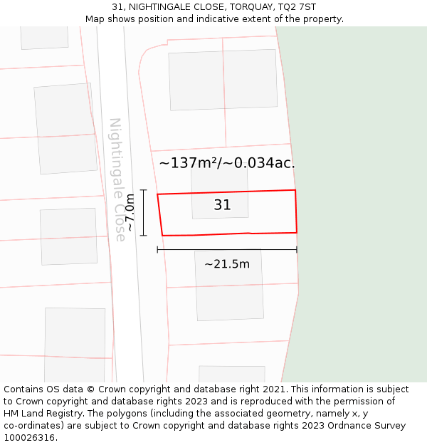 31, NIGHTINGALE CLOSE, TORQUAY, TQ2 7ST: Plot and title map