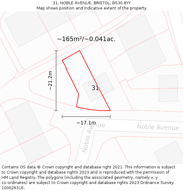 31, NOBLE AVENUE, BRISTOL, BS30 8YY: Plot and title map