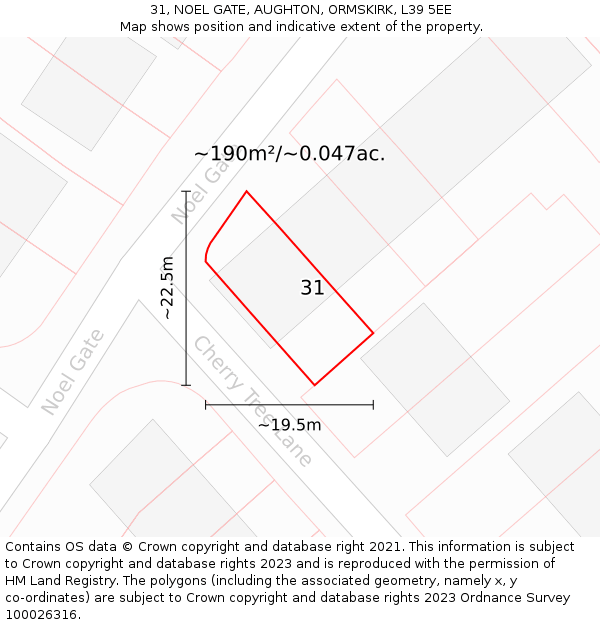 31, NOEL GATE, AUGHTON, ORMSKIRK, L39 5EE: Plot and title map
